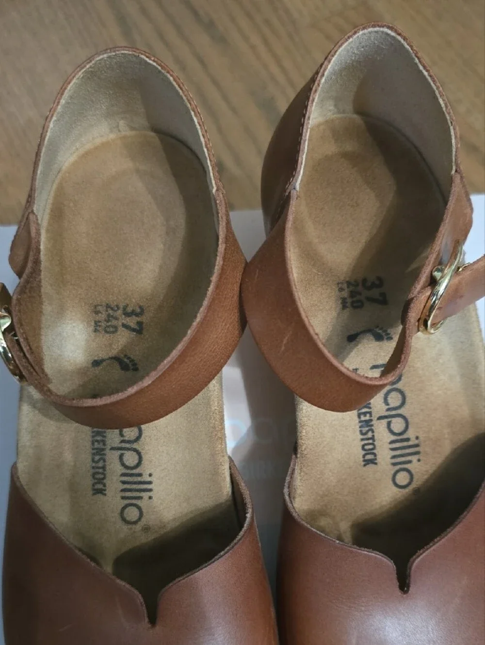 Papillio Cognac Mary Ring-Buckle Ankle Strap Wedge Sandals - Birkenstock 37
